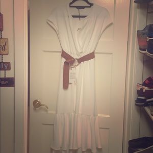 White Zara belted dress NWT